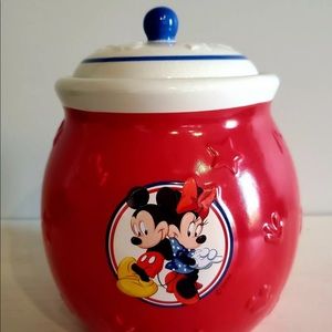 Disney Mickey and Minnie Mouse Red White & Blue Ceramic Cookie Jar Canister